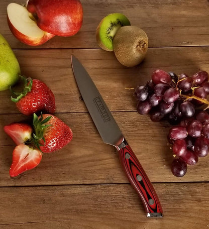 Crimson Series 8-Inch Serrated Offset Bread & Deli Knife - High-Carbon German X50CrMoV15 Stainless Steel Blade - Durable G10 Fiberglass Handle