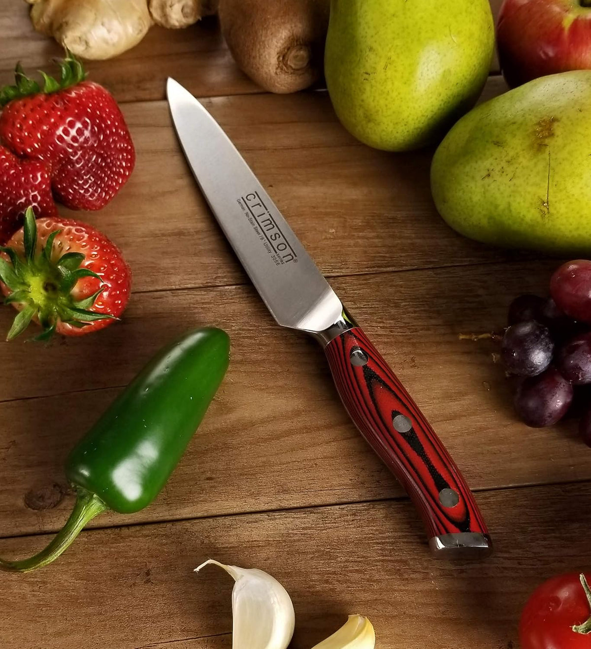 Crimson Series 8-Inch Serrated Offset Bread & Deli Knife - High-Carbon German X50CrMoV15 Stainless Steel Blade - Durable G10 Fiberglass Handle