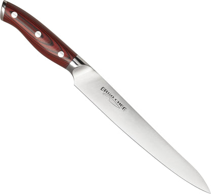 Crimson Series 8-Inch Serrated Offset Bread & Deli Knife - High-Carbon German X50CrMoV15 Stainless Steel Blade - Durable G10 Fiberglass Handle