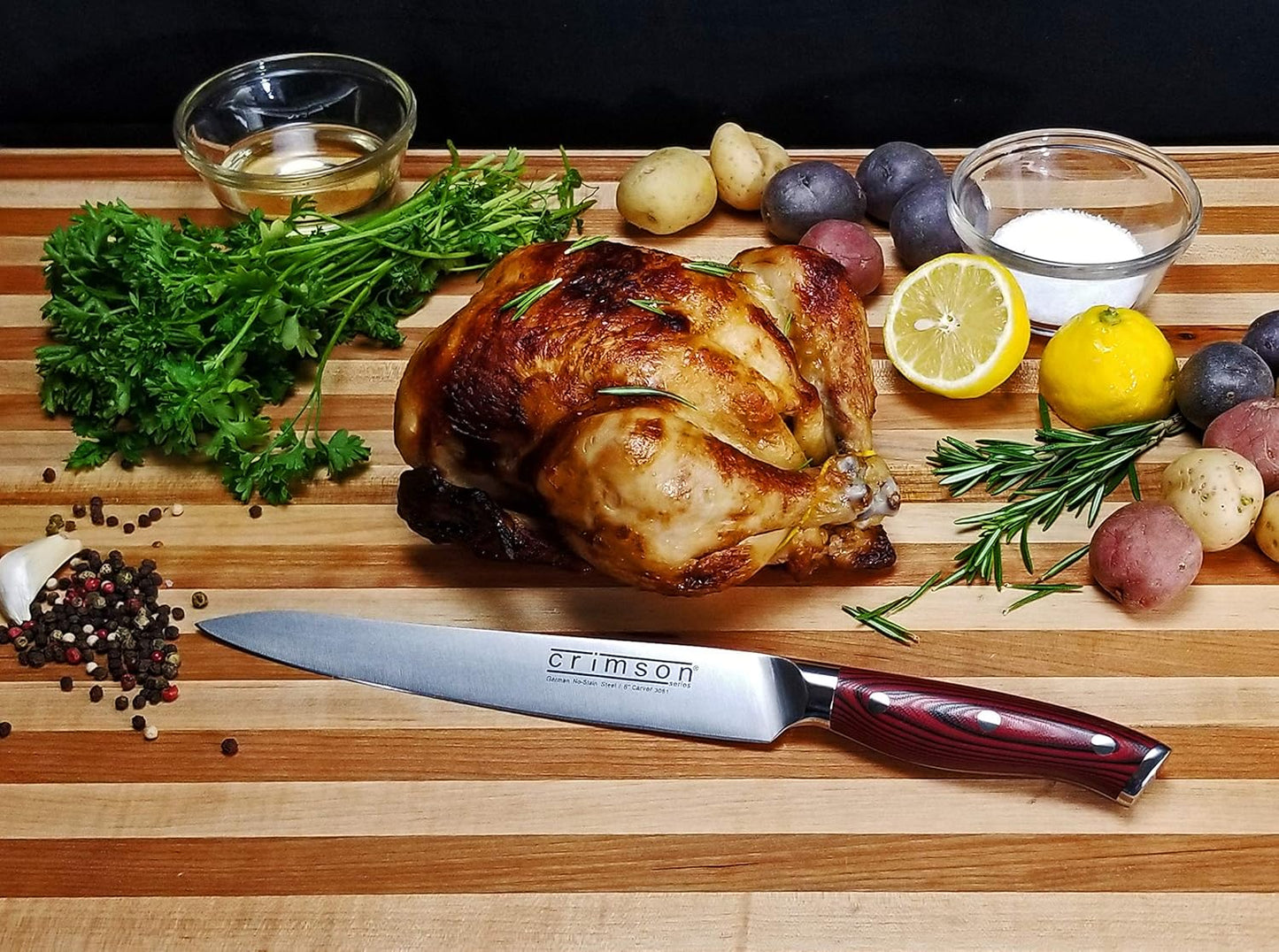 Crimson Series 8-Inch Serrated Offset Bread & Deli Knife - High-Carbon German X50CrMoV15 Stainless Steel Blade - Durable G10 Fiberglass Handle