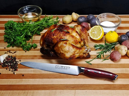 Crimson Series 8-Inch Serrated Offset Bread & Deli Knife - High-Carbon German X50CrMoV15 Stainless Steel Blade - Durable G10 Fiberglass Handle