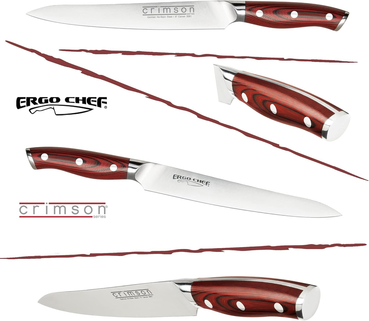 Crimson Series 8-Inch Serrated Offset Bread & Deli Knife - High-Carbon German X50CrMoV15 Stainless Steel Blade - Durable G10 Fiberglass Handle
