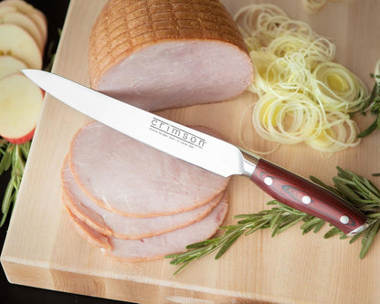 Crimson Series 8-Inch Serrated Offset Bread & Deli Knife - High-Carbon German X50CrMoV15 Stainless Steel Blade - Durable G10 Fiberglass Handle