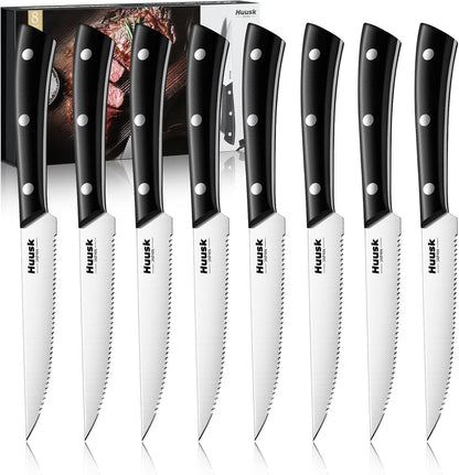 Huusk Steak Knives Set of 8, Sharp Serrated Steak Knives