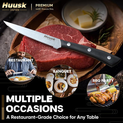 Huusk Steak Knives Set of 8, Sharp Serrated Steak Knives