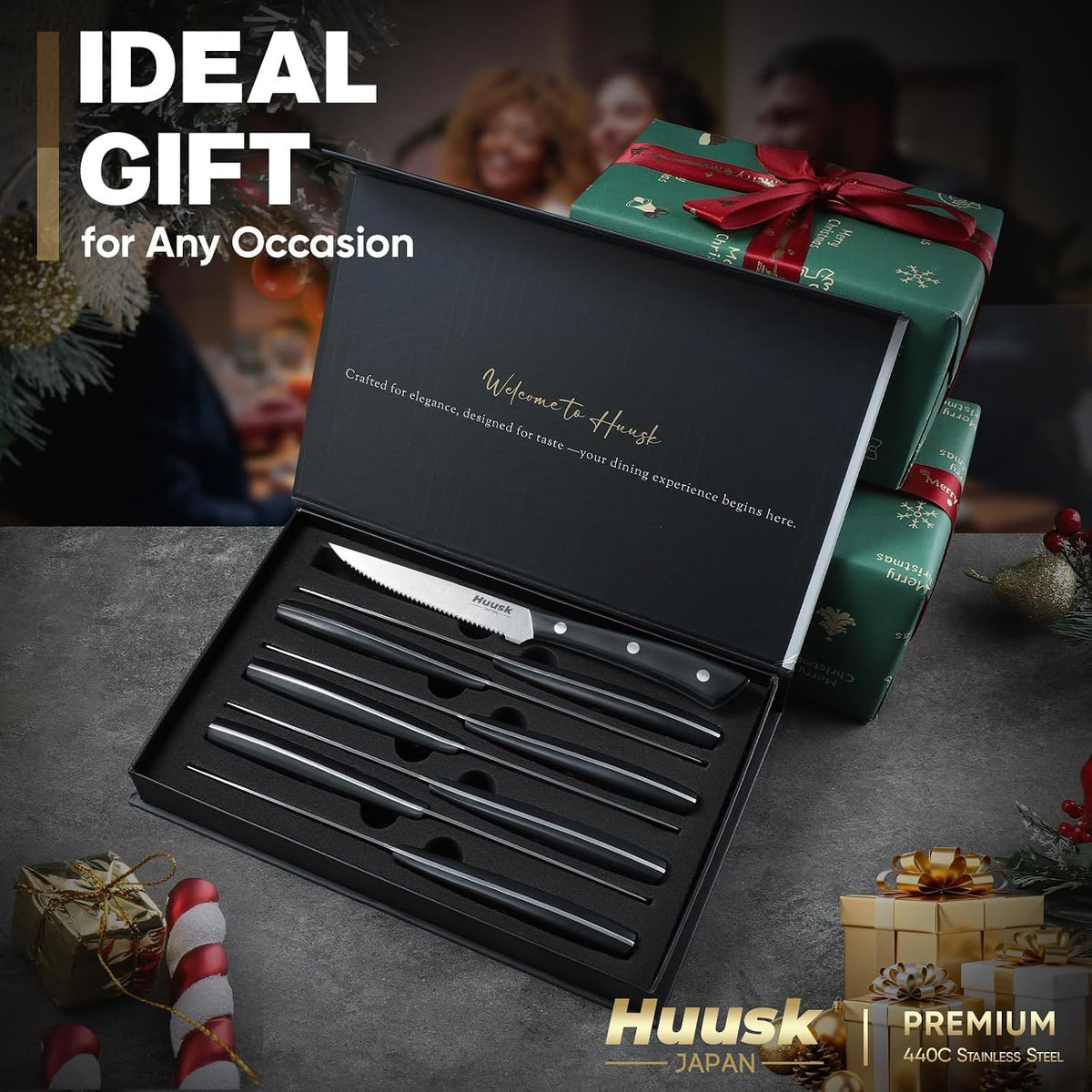 Huusk Steak Knives Set of 8, Sharp Serrated Steak Knives