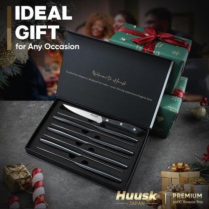 Huusk Steak Knives Set of 8, Sharp Serrated Steak Knives