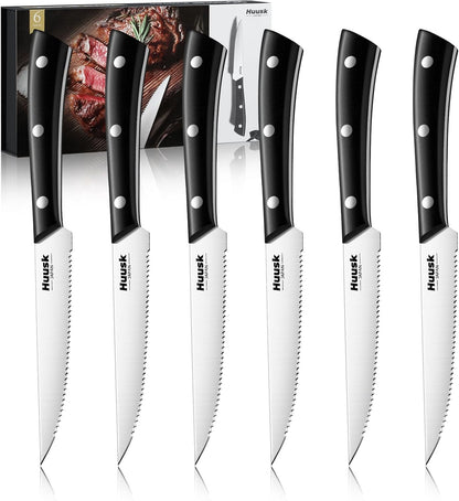 Huusk Steak Knives Set of 8, Sharp Serrated Steak Knives
