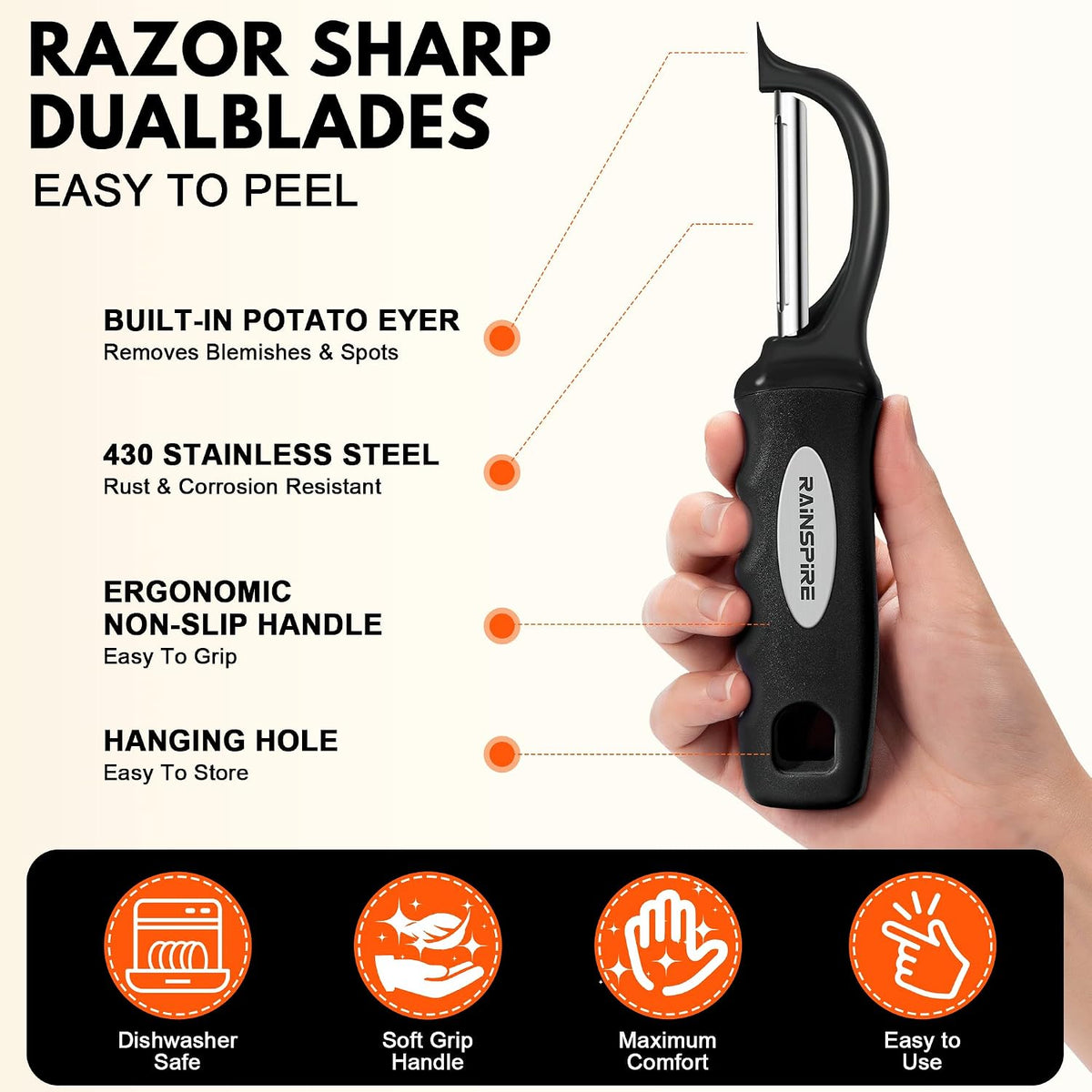 Swivel Vegetable Peeler Soft Comfort Handle Sturdy Long-Lasting 1Pcs Black