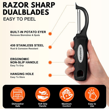 Swivel Vegetable Peeler Soft Comfort Handle Sturdy Long-Lasting 1Pcs Black