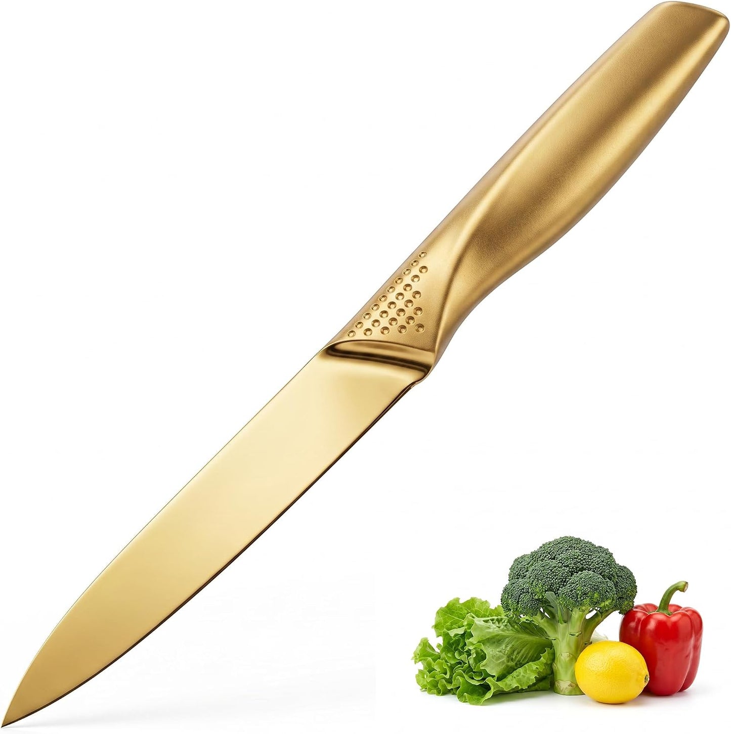 Utility Knife 5Inch, Sharp Stainless Steel Fruit & Veggie Knife Ergonomic Non-Slip Handle - Perfect for Peeling, Slicing & Precision Kitchen Prep,Gold
