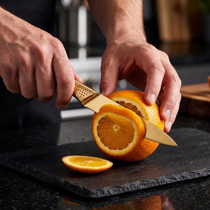 Utility Knife 5Inch, Sharp Stainless Steel Fruit & Veggie Knife Ergonomic Non-Slip Handle - Perfect for Peeling, Slicing & Precision Kitchen Prep,Gold