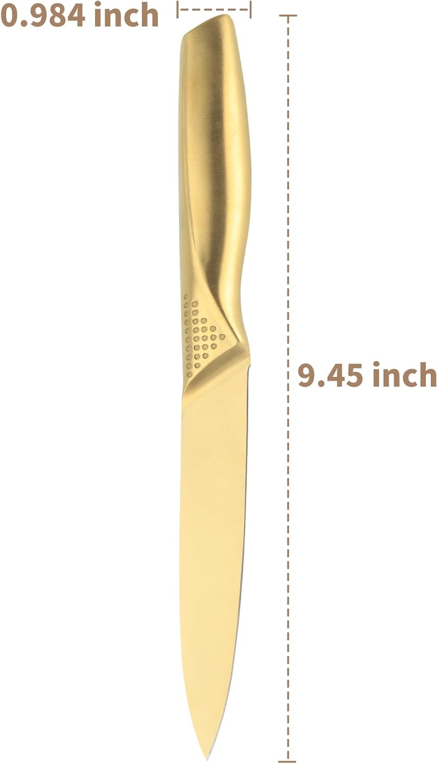 Utility Knife 5Inch, Sharp Stainless Steel Fruit & Veggie Knife Ergonomic Non-Slip Handle - Perfect for Peeling, Slicing & Precision Kitchen Prep,Gold