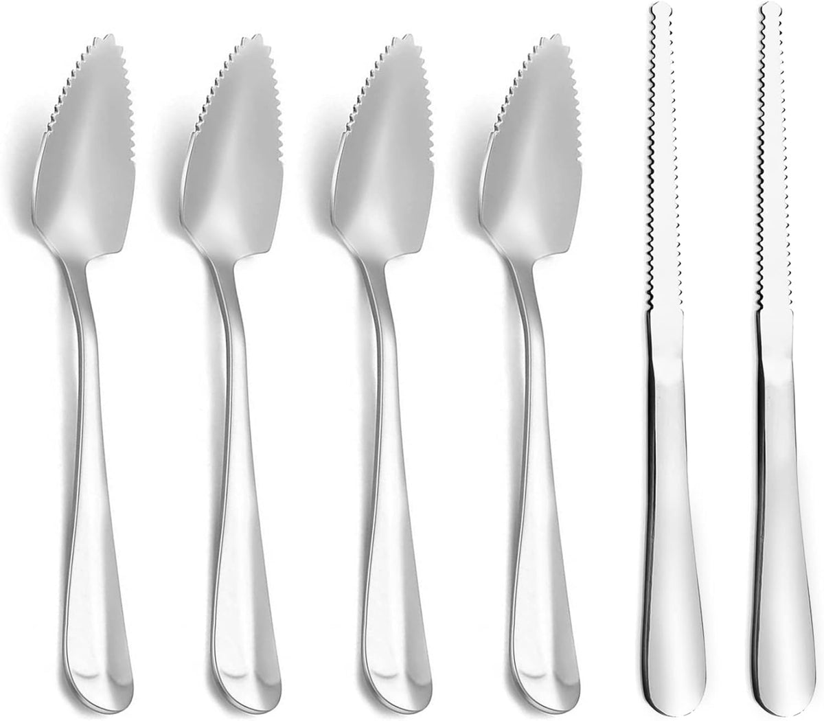Nunnik Grapefruit Spoons Grapefruit Knife 6 Piece Stainless Steel Grapefruit Utensil Set Grapfruit knife Serrated Spoon Silver Fruit Knife Set Kitchen Gadgets for Grape Kiwi Lemon Desserts