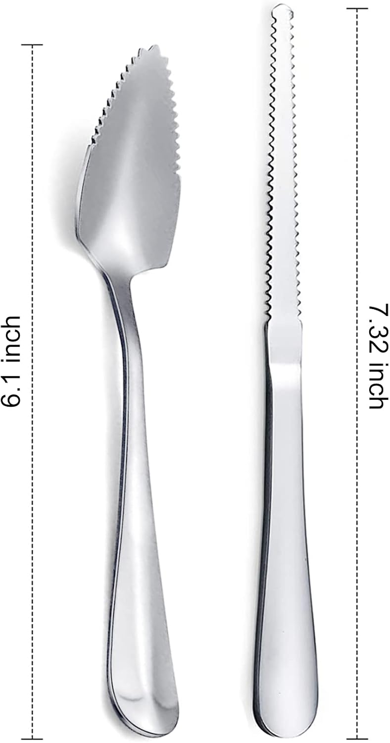 Nunnik Grapefruit Spoons Grapefruit Knife 6 Piece Stainless Steel Grapefruit Utensil Set Grapfruit knife Serrated Spoon Silver Fruit Knife Set Kitchen Gadgets for Grape Kiwi Lemon Desserts