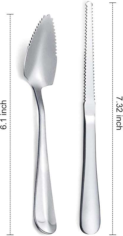 Nunnik Grapefruit Spoons Grapefruit Knife 6 Piece Stainless Steel Grapefruit Utensil Set Grapfruit knife Serrated Spoon Silver Fruit Knife Set Kitchen Gadgets for Grape Kiwi Lemon Desserts
