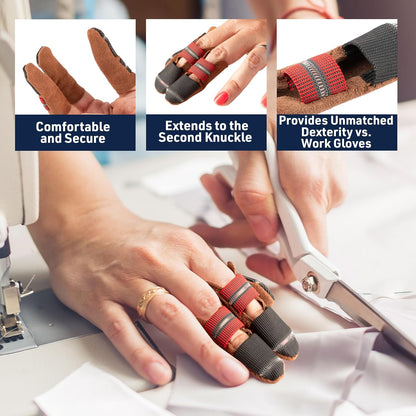 Leather Finger Cots Small 3-Pack - Thumb Thimble Finger Protectors for Sewing, Embroidery, Needlework, Felting, Knitting or Whittling - Sewing Supplies or Woodworking Tools