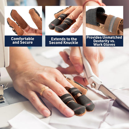Leather Finger Cots Small 3-Pack - Thumb Thimble Finger Protectors for Sewing, Embroidery, Needlework, Felting, Knitting or Whittling - Sewing Supplies or Woodworking Tools