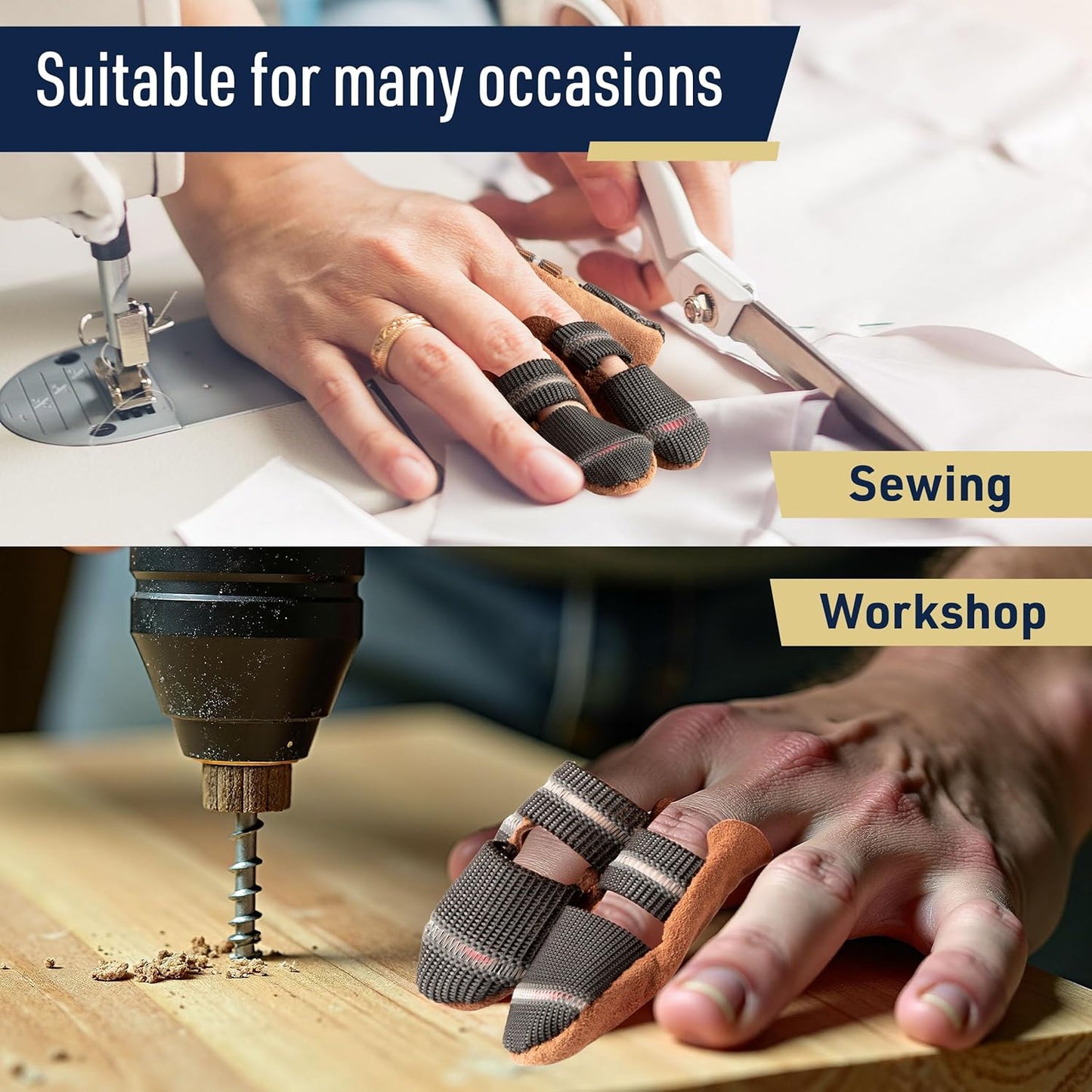 Leather Finger Cots Small 3-Pack - Thumb Thimble Finger Protectors for Sewing, Embroidery, Needlework, Felting, Knitting or Whittling - Sewing Supplies or Woodworking Tools