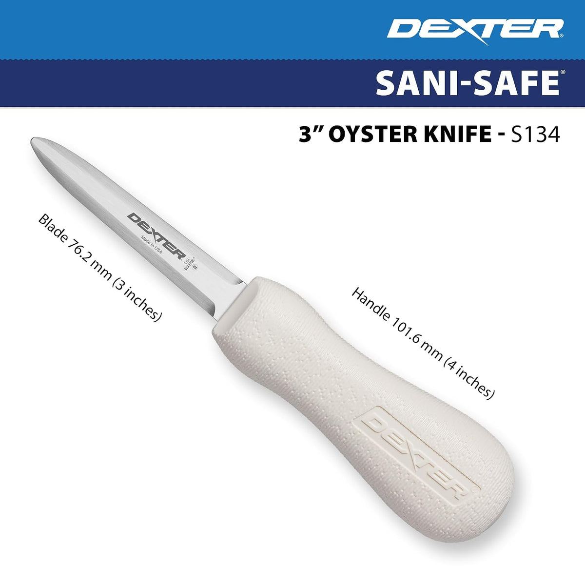 3" Boston-Style Oyster Knife | S134PCP, High Carbon, High Alloy Stain-Free DEXSTEEL Blade | Sani-Safe Polypropylene Handle | NSF Certified | Made in USA