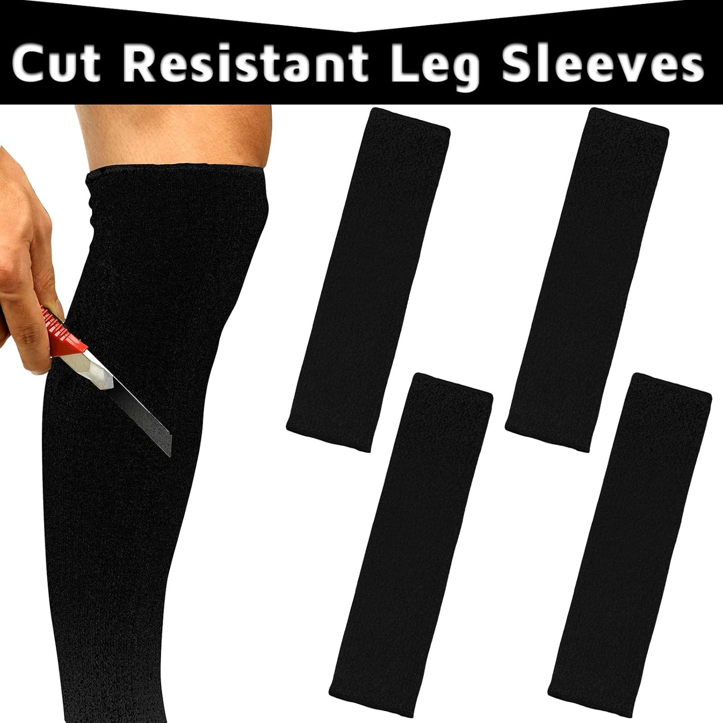 Cut Resistant Leg Sleeves Bite-Proof Protective Leg Sleeves for Welding, Lawn Mowing Guard Safety (Black, Straight Style)