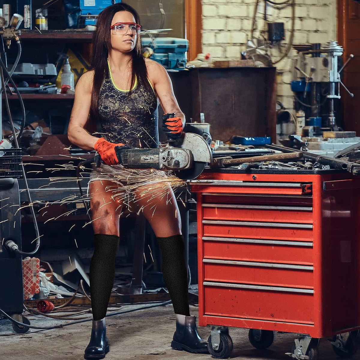 Cut Resistant Leg Sleeves Bite-Proof Protective Leg Sleeves for Welding, Lawn Mowing Guard Safety (Black, Straight Style)