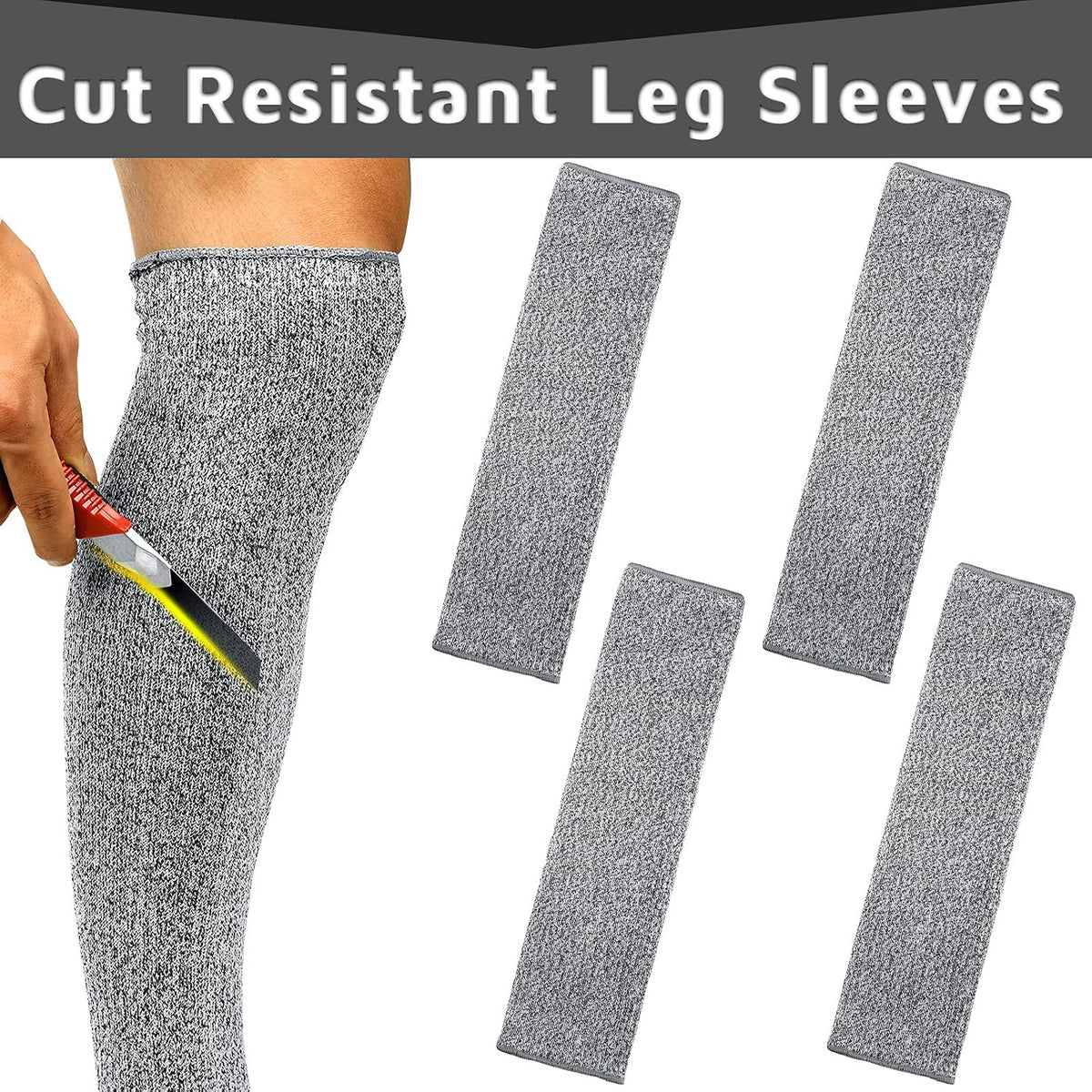 Cut Resistant Leg Sleeves Bite-Proof Protective Leg Sleeves for Welding, Lawn Mowing Guard Safety (Black, Straight Style)