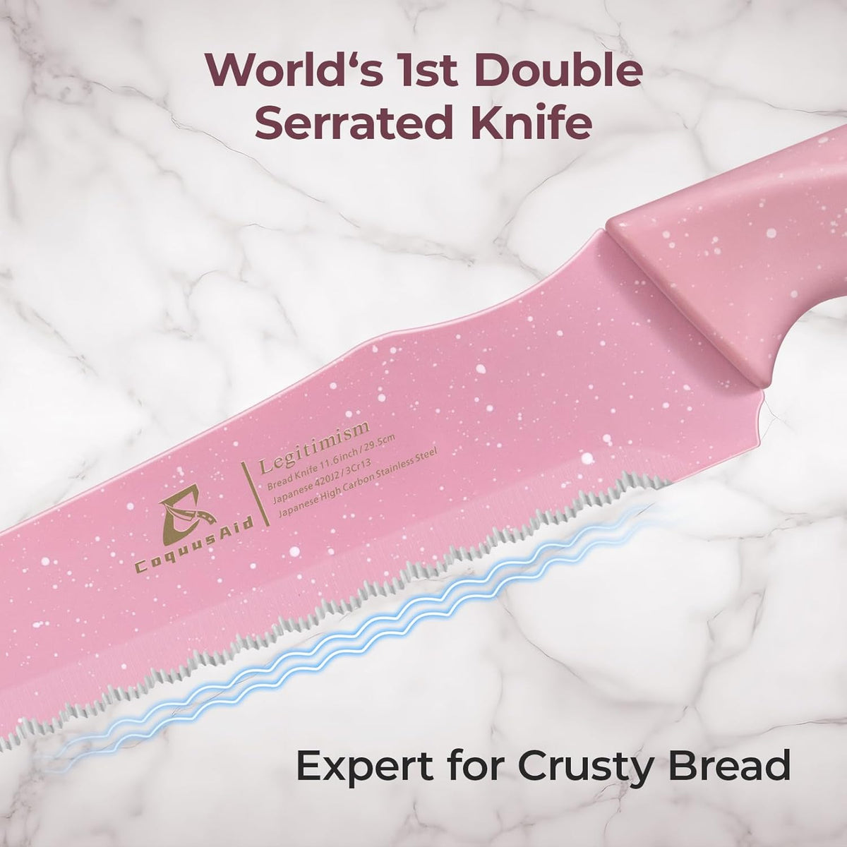Upgrade Bread Knife for Homemade Bread, World‘s 1st Double Serrated Knife for Crusty Sourdough, 11.6 Inch Stainless Steel Bread Slicer, Professional Sourdough Cutter, Ideal for Gift, Pink