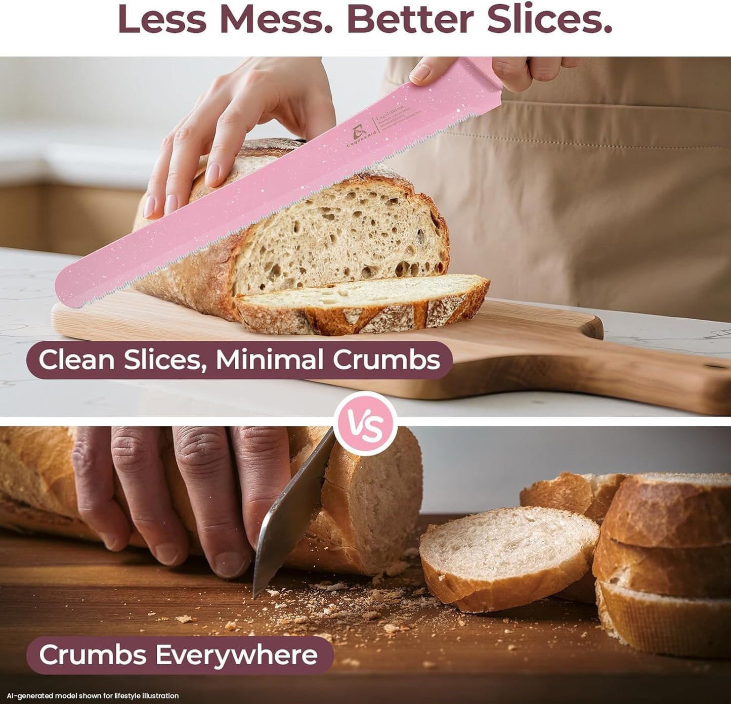 Upgrade Bread Knife for Homemade Bread, World‘s 1st Double Serrated Knife for Crusty Sourdough, 11.6 Inch Stainless Steel Bread Slicer, Professional Sourdough Cutter, Ideal for Gift, Pink