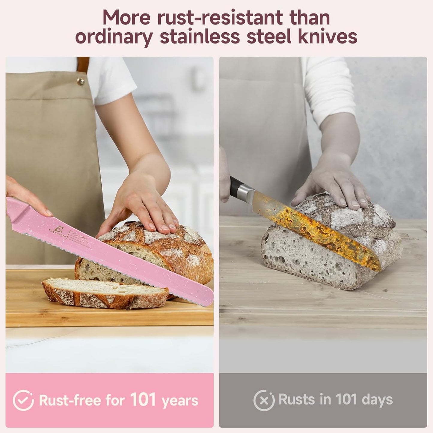 Upgrade Bread Knife for Homemade Bread, World‘s 1st Double Serrated Knife for Crusty Sourdough, 11.6 Inch Stainless Steel Bread Slicer, Professional Sourdough Cutter, Ideal for Gift, Pink