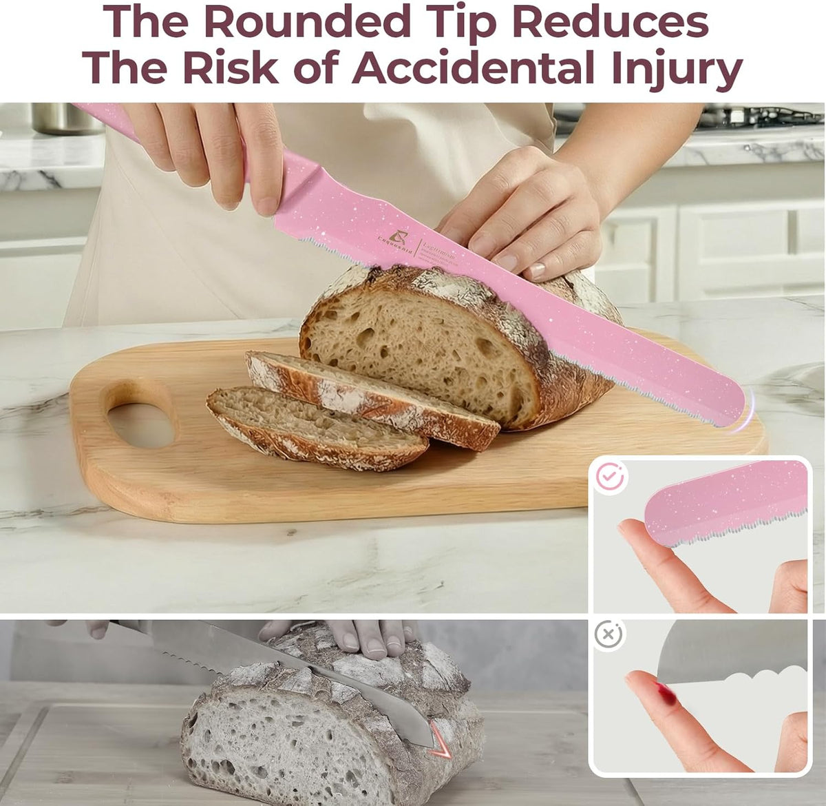 Upgrade Bread Knife for Homemade Bread, World‘s 1st Double Serrated Knife for Crusty Sourdough, 11.6 Inch Stainless Steel Bread Slicer, Professional Sourdough Cutter, Ideal for Gift, Pink
