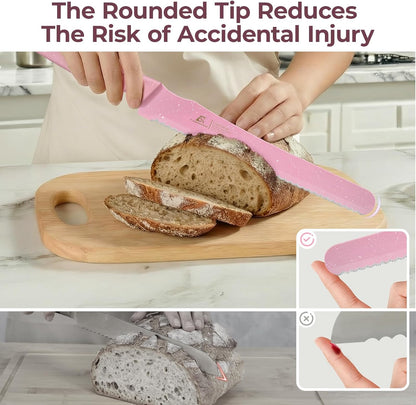 Upgrade Bread Knife for Homemade Bread, World‘s 1st Double Serrated Knife for Crusty Sourdough, 11.6 Inch Stainless Steel Bread Slicer, Professional Sourdough Cutter, Ideal for Gift, Pink