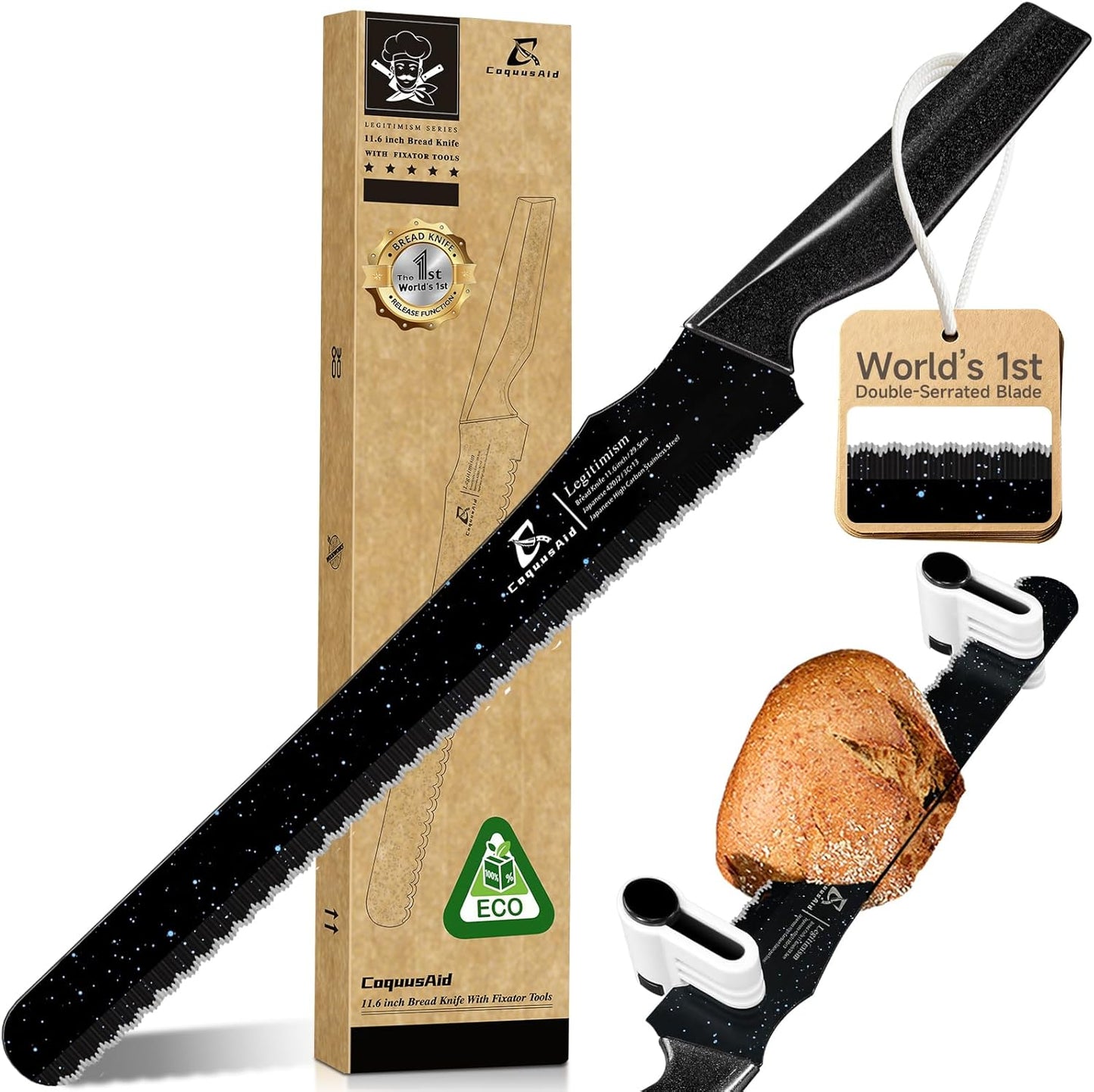 Upgrade Bread Knife for Homemade Bread, World‘s 1st Double Serrated Knife for Crusty Sourdough, 11.6 Inch Stainless Steel Bread Slicer, Professional Sourdough Cutter, Ideal for Gift, Pink