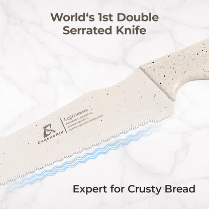 Upgrade Bread Knife for Homemade Bread, World‘s 1st Double Serrated Knife for Crusty Sourdough, 11.6 Inch Stainless Steel Bread Slicer, Professional Sourdough Cutter, Ideal for Gift, Pink