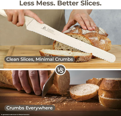 Upgrade Bread Knife for Homemade Bread, World‘s 1st Double Serrated Knife for Crusty Sourdough, 11.6 Inch Stainless Steel Bread Slicer, Professional Sourdough Cutter, Ideal for Gift, Pink