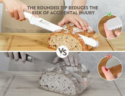 Upgrade Bread Knife for Homemade Bread, World‘s 1st Double Serrated Knife for Crusty Sourdough, 11.6 Inch Stainless Steel Bread Slicer, Professional Sourdough Cutter, Ideal for Gift, Pink