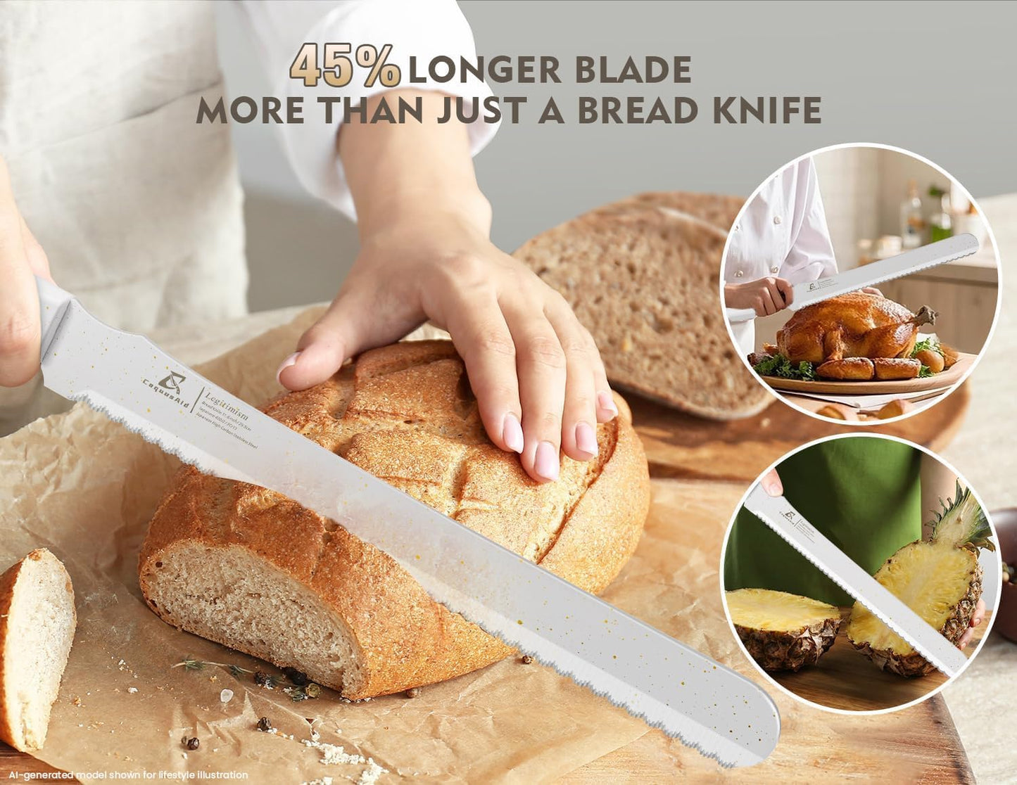 Upgrade Bread Knife for Homemade Bread, World‘s 1st Double Serrated Knife for Crusty Sourdough, 11.6 Inch Stainless Steel Bread Slicer, Professional Sourdough Cutter, Ideal for Gift, Pink