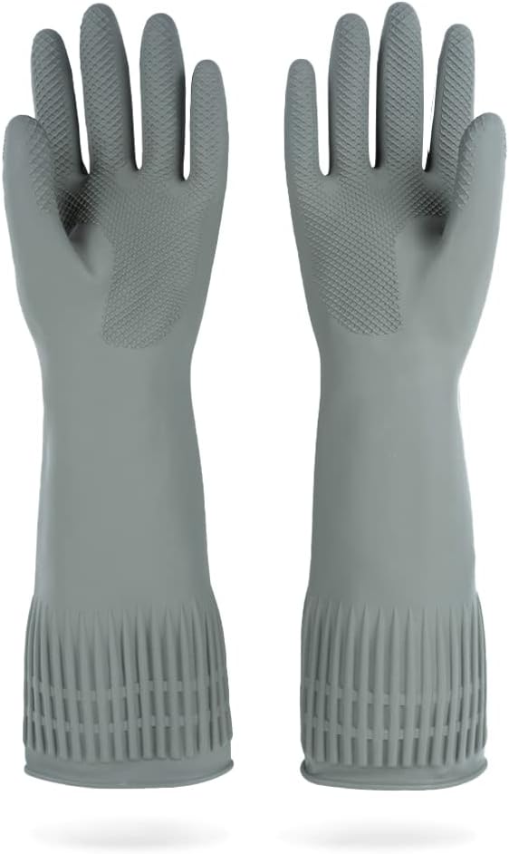MAMISON Reusable Household Dishwashing Cleaning Rubber Gloves, Non-Slip Kitchen Glove (1 Pair)