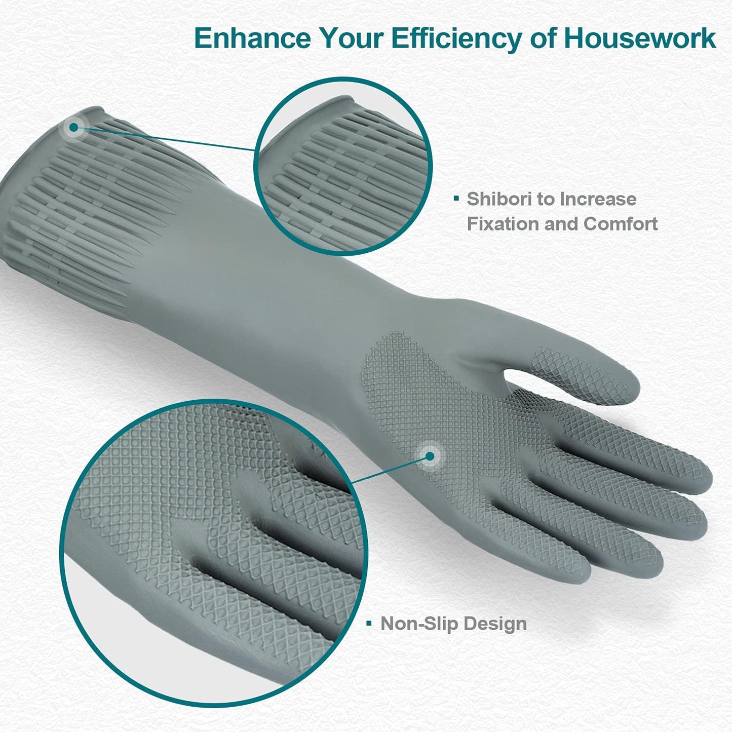 MAMISON Reusable Household Dishwashing Cleaning Rubber Gloves, Non-Slip Kitchen Glove (1 Pair)