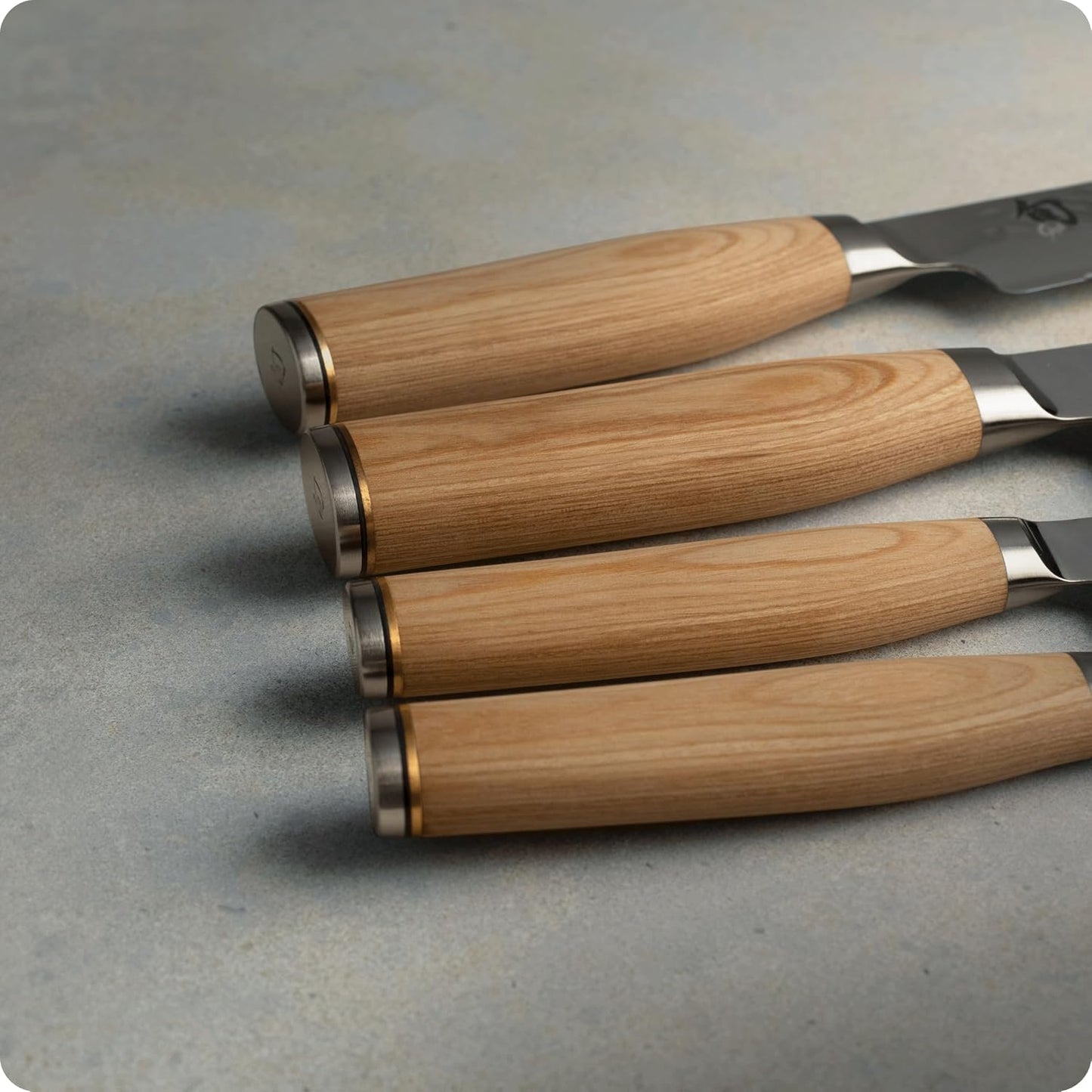 Premier Blonde 5 Piece In-Drawer Set | Includes 8" Chef's, 4" Paring, 6.5" Utility, 9" Bread Knife & Tray, Damascus Stainless Steel Cladding, Pakkawood Handle