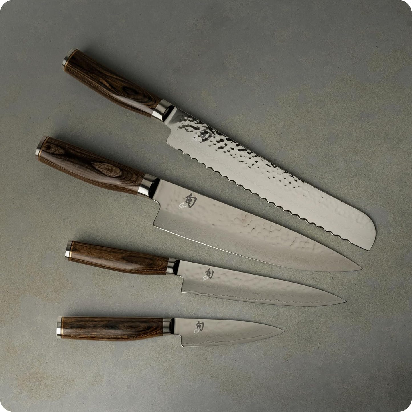 Premier Blonde 5 Piece In-Drawer Set | Includes 8" Chef's, 4" Paring, 6.5" Utility, 9" Bread Knife & Tray, Damascus Stainless Steel Cladding, Pakkawood Handle