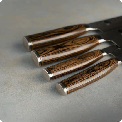 Premier Blonde 5 Piece In-Drawer Set | Includes 8" Chef's, 4" Paring, 6.5" Utility, 9" Bread Knife & Tray, Damascus Stainless Steel Cladding, Pakkawood Handle