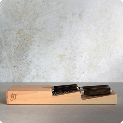 Premier Blonde 5 Piece In-Drawer Set | Includes 8" Chef's, 4" Paring, 6.5" Utility, 9" Bread Knife & Tray, Damascus Stainless Steel Cladding, Pakkawood Handle