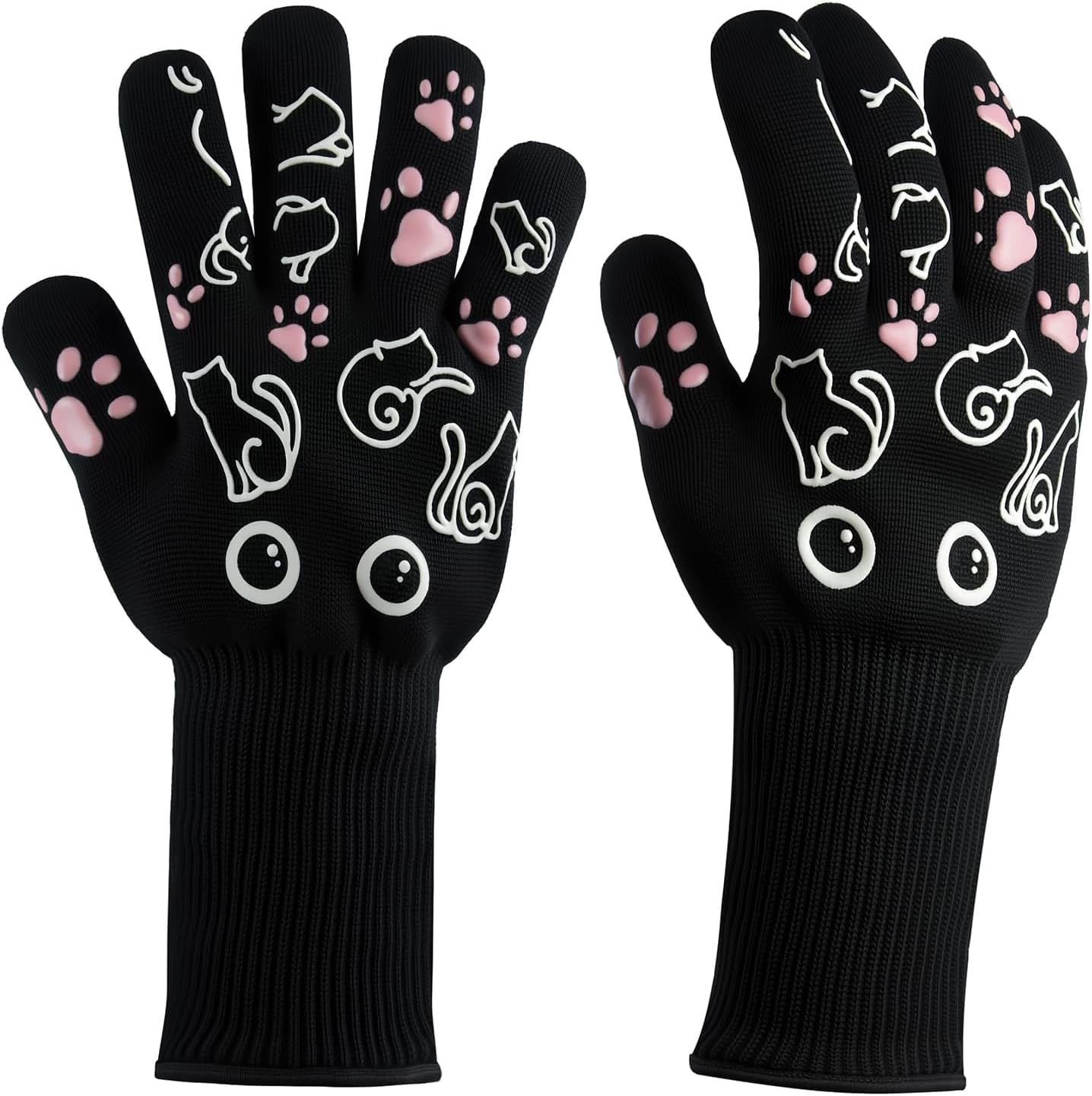 BBQ Gloves - 1472℉ Heat Resistant Grilling Cooking Oven Gloves with Fingers, 1 Pair Cat