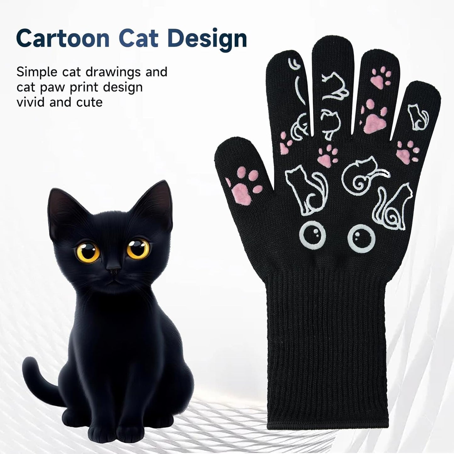 BBQ Gloves - 1472℉ Heat Resistant Grilling Cooking Oven Gloves with Fingers, 1 Pair Cat