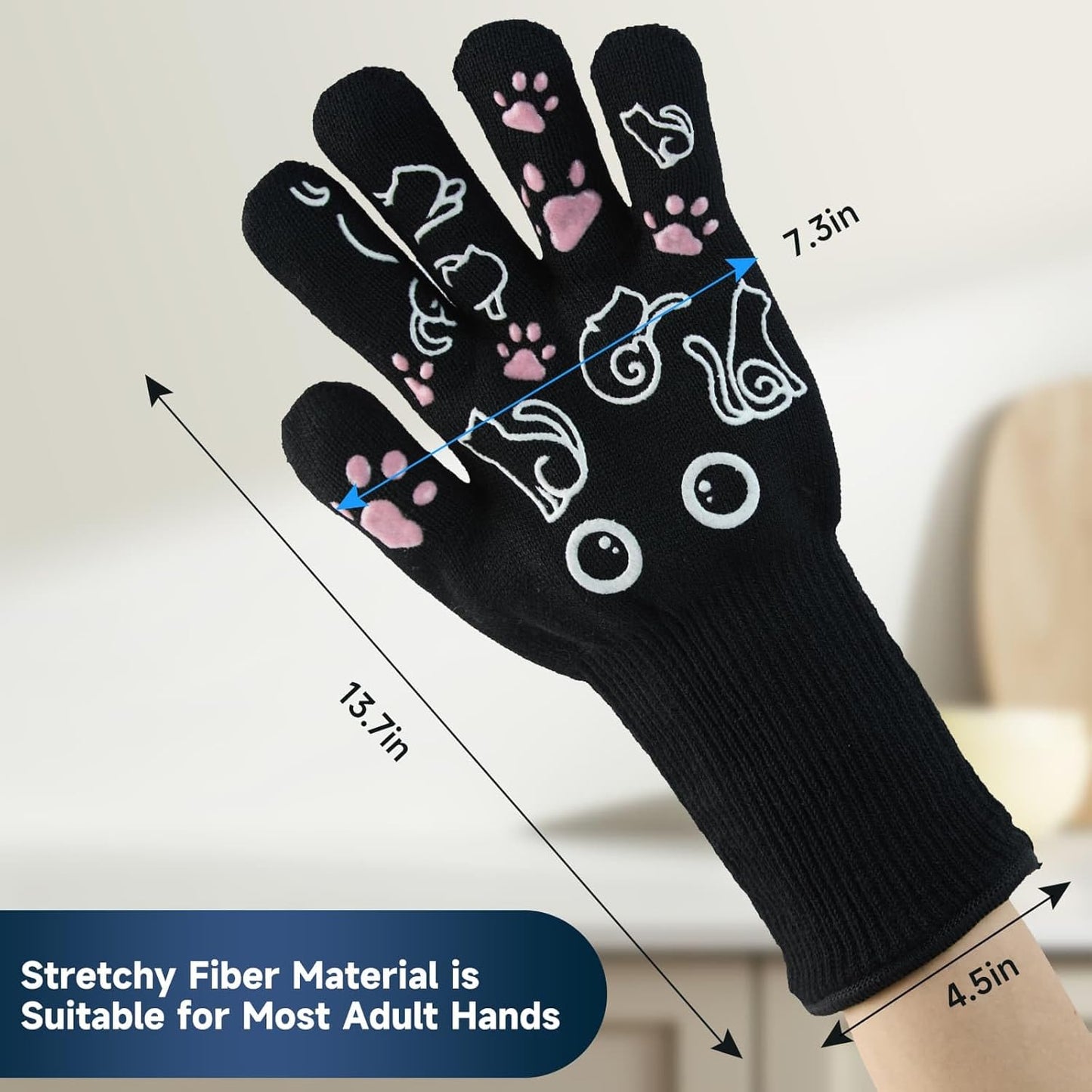 BBQ Gloves - 1472℉ Heat Resistant Grilling Cooking Oven Gloves with Fingers, 1 Pair Cat