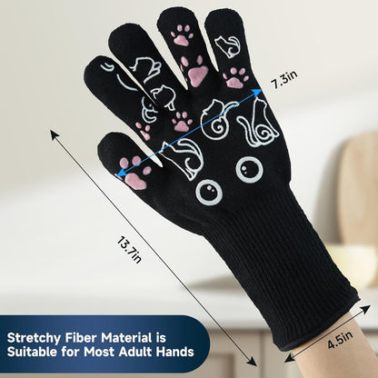 BBQ Gloves - 1472℉ Heat Resistant Grilling Cooking Oven Gloves with Fingers, 1 Pair Cat