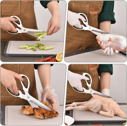 Kitchen Scissors with Ripple Blade Design, Ergonomic White Handles, Stainless Steel (White)