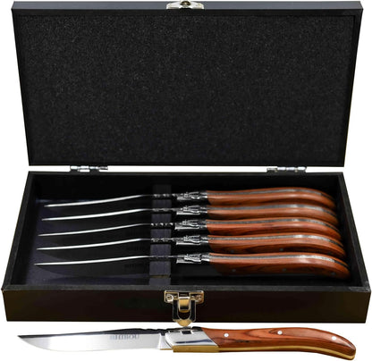 Laguiole-Style Steak Knives - Premium 6-Piece Pakkawood Collection in Presentation Box