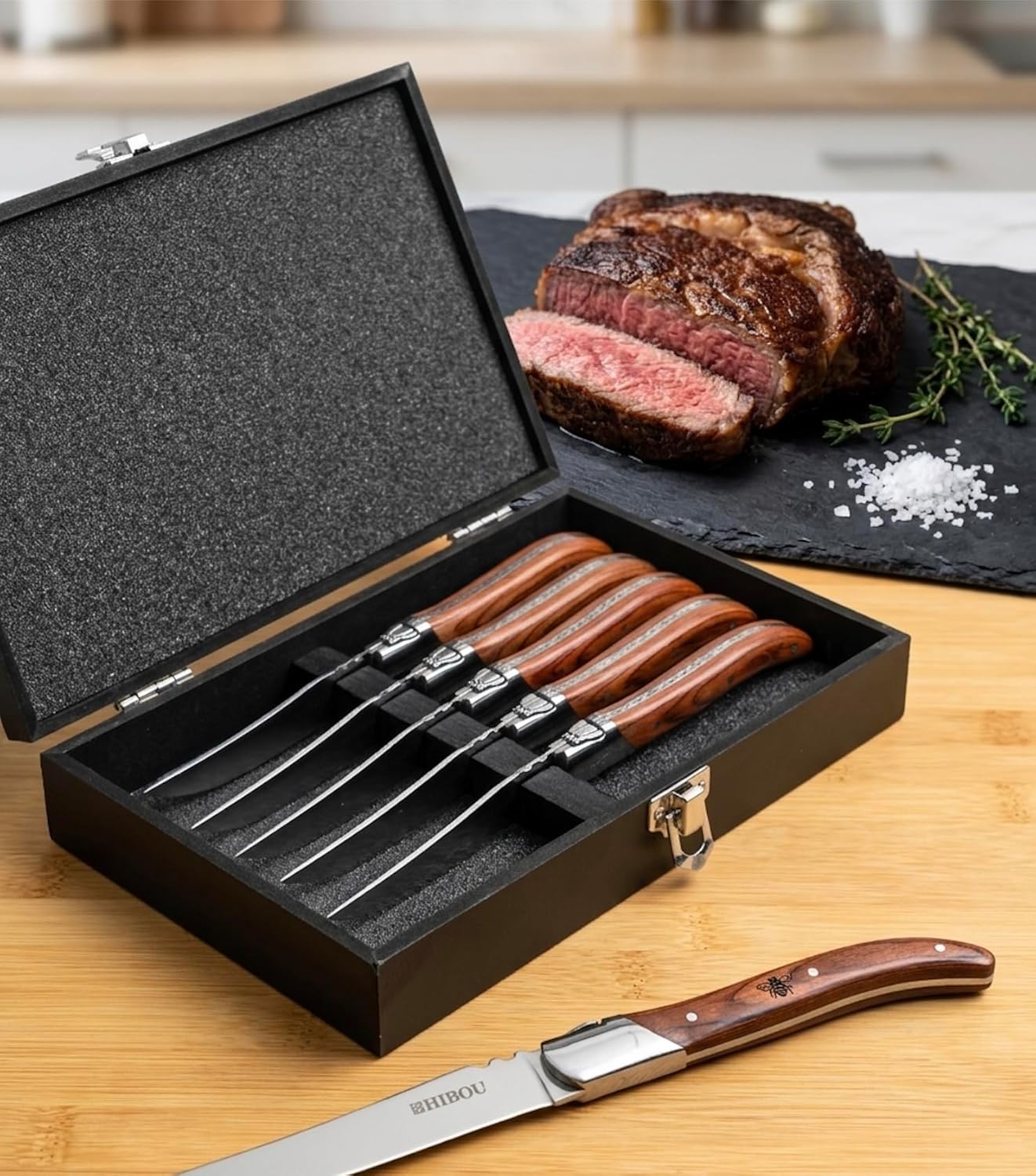 Laguiole-Style Steak Knives - Premium 6-Piece Pakkawood Collection in Presentation Box